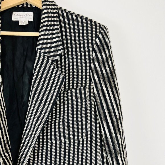 Christian Dior Vintage Black and Cream Striped Wool Tailored Blazer Jacket UK 14 - Picture 2 of 12